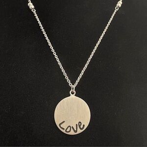 925 Sterling Mexico Silver Love Pendant on Vintage Silver Tone Necklace